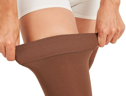 MGANG Medical 15-20 mmHg Compression Stockings for Women & Men, Pair, Thigh High Graduated Compression Socks, Closed Toe, Opaque, Support for Varicose Veins, Edema, DVT, Swelling, Flight, Brown L