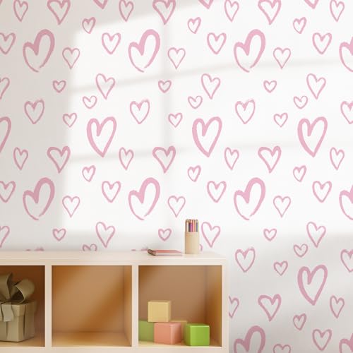 Pink Peel and Stick Wallpaper 17.3"x120" Modern Heart Vinyl Contact Paper Self Adhesive Removable Love Wallpaper DIY for Bedroom Girls Room Decoration Baby Nursery Room Wall Decals