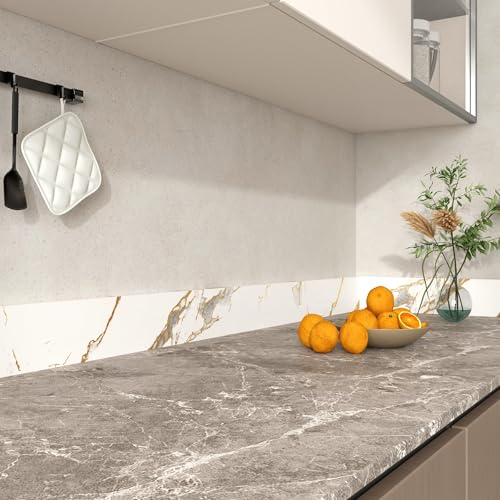Decotalk White Marble Wallpaper Border 3x236 Inch Peel and Stick for Bathroom Mirror Frame