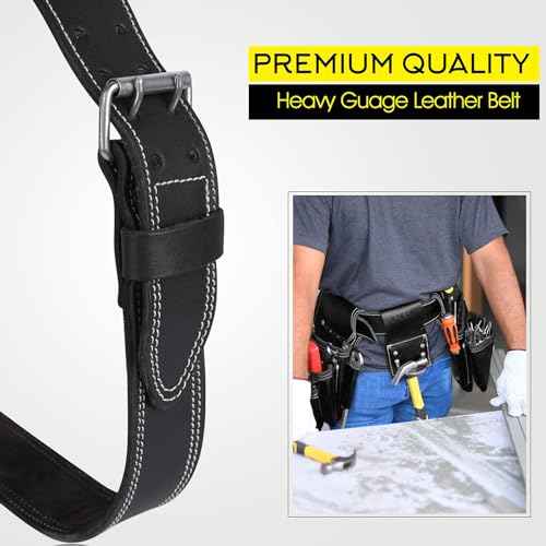 FUERI Tool Belt Heavy Duty Black Leather Utility Belts for Bags Construction Carpenters Electricians Framers Ironworkers Men Pouches Suspenders Women