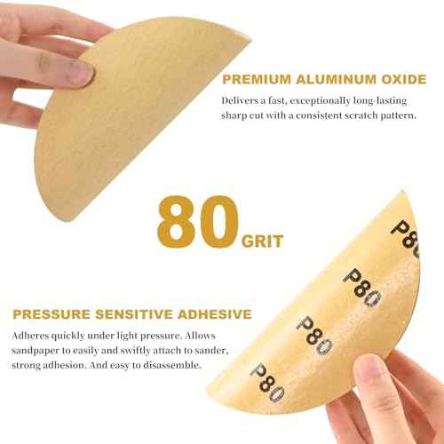 100PCS 6 inch PSA Sanding Discs 80 Grit Self Adhesive Sticky-Back Sandpaper for DA Sander Orbital Sander Aluminum Oxide Sanding Disc Roll for Woodworking Metal Finishing