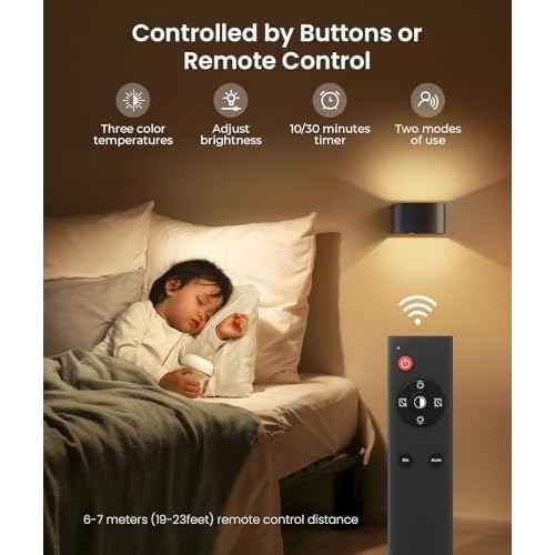 FULEN 4 Pack Motion Sensor Wall Lamp with Remote Control 3 Colors Wireless Wall Light LED Indoor Up and Down Wall Sconce 5000mAh Rechargeable Battery Powered Wall Lamps Brightness Adjustable,Black