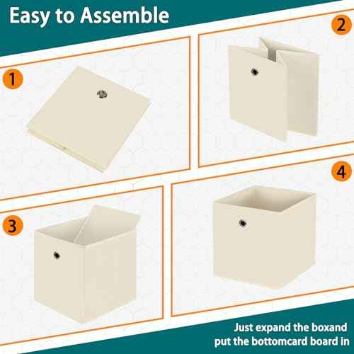 Black Fabric Storage Bins,Fabric Baskets For Organizing Shelves,11 Inch Foldable Cube Storage Bins With Handles For Home, Toys, Clothes, Bathroom, Closet Organizer,Set of 8,(Creamy-White)