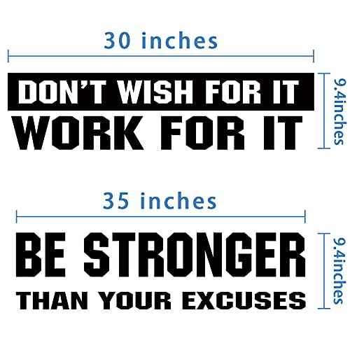 2 Pieces Gym Wall Decal Motivational Vinyl Wall Decals Be Stronger Than Your Excuses Sticker Don't Wish for it Work for it Large Gym Quote Home Decor Stickers for Home Yoga Exercise Fitness