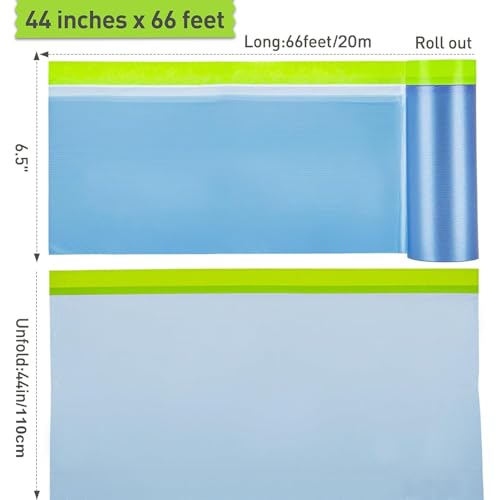 Pre-Taped Masking Film for Painting ? 44" x 66' Plastic Sheeting with Automotive Paint Tape, Easy Tear, No Residue ? Painter¡¯s Tape and Drape for Car, Wall, Window & Furniture Protection