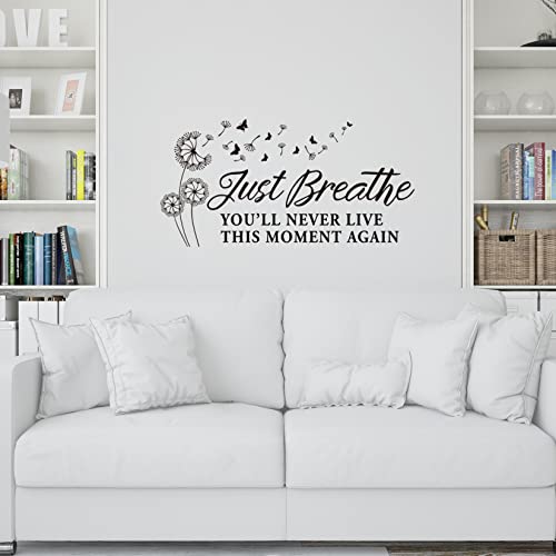 Just Breathe Vinyl Wall Decal Inspirational Wall Sayings Yoga Quotes Decals Wall Art Lettering Home Decor
