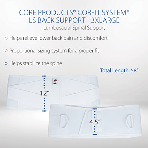 Core Products Corfit LS Lumbar Support Adjustable Back Brace for Pain Relief, Men/Women - White, 3XLarge