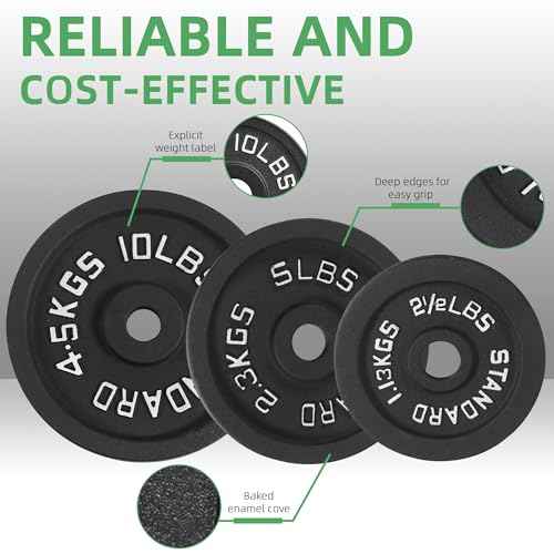 Fitvids Standard Cast Iron 1-Inch Weight Plate Sets for Strength Training & Weightlifting, 35 LBS or 75 LBS or 120 LBS Sets