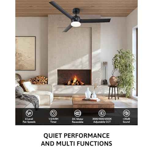 VONLUCE Ceiling Fans with Lights, 52 Inch Ceiling Fans with Lights and Remote, 6-Speeds Noiseless Reversible DC Motor, 3CCT, Modern Ceiling Fan for Farmhouse Bedroom Patio, Black