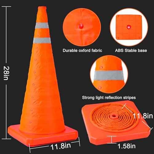 [4 Pack]28 Inch Collapsible Traffic Safety Cones - Parking Cones with Reflective Collars, Orange Safety Cones for Parking lot, Driveway, Driving Training etc