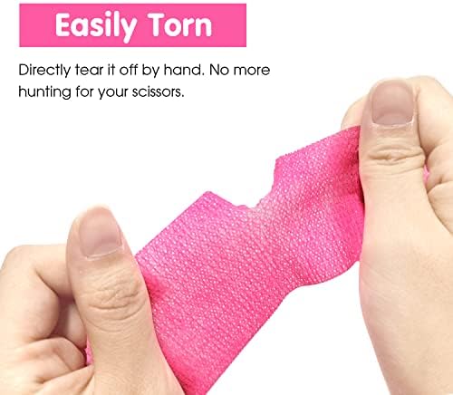 Self Adherent Cohesive Bandage 2"x5 Yards First Aid Bandages Stretch Sport Athletic Wrap Vet Tape for Wrist Ankle Sprain and Swelling,Pink(24 Rolls)
