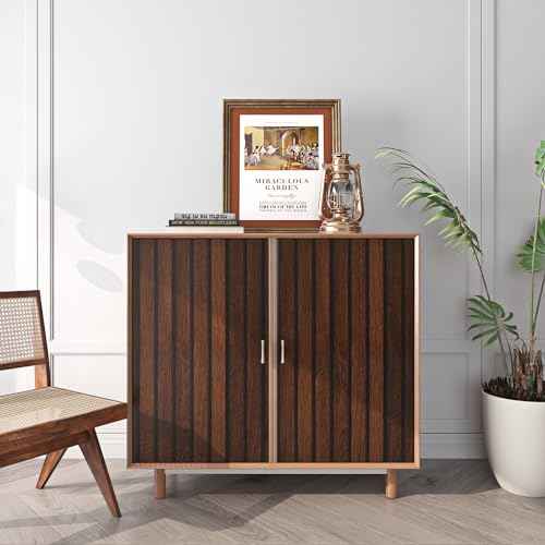 FunStick Brown Slats Wood Wallpaper Peel and Stick Removable Walnut Wood Contact Paper for Cabinets Peel and Stick Wood Slat Wall Panel Wallpaper for Bedroom Bathroom Accent Wall Waterproof 15.8"x80"