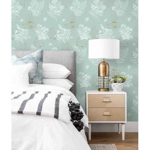 Peel and Stick Wallpaper Green Floral Contact Paper Modern Wall Paper Self-Adhesive Removable Waterproof for Bedroom Bathroom Papel Tapiz para Pared 16.14"x78.7"