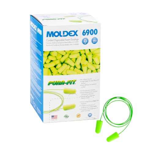 Moldex Pura-Fit Foam Earplugs ? Soft, Comfortable, Corded, Disposable Ear Plugs, NRR 33dB Noise Reduction for Hearing Protection, Bright Green, Made in USA, 100 Pairs, 6900