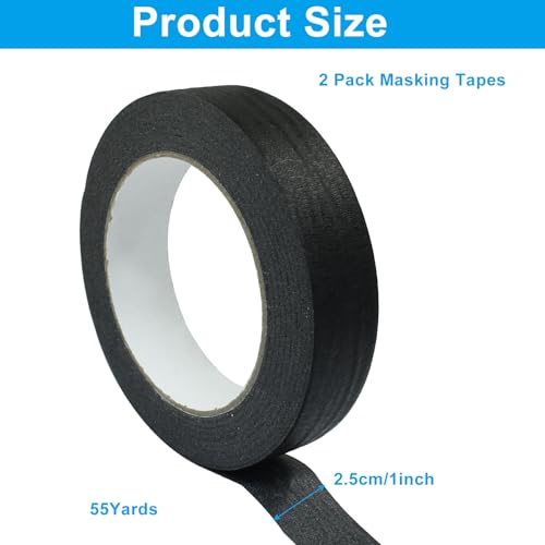 2 Rolls Black Masking Tape, 1" x 55 Yards Medium High Tack Masking Tapes, All Purpose Label Tape for Painting, DIY, Home, School, Office, Labeling and Crafts