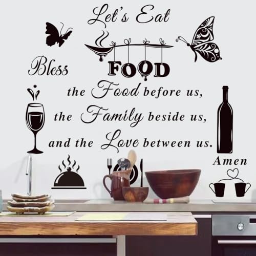Kitchen Wall Decals Dinner Meal Prayer Inspirational Decal Vinyl Quotes Bless The Food Before Us Sign Stickers for Dining Room Home Restaurant