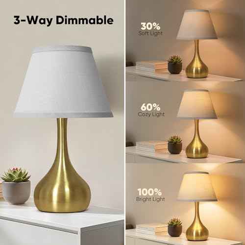 Touch Table Lamp for Bedroom Set of 2, 3-Way Dimmable Bedside Lamp for Nightstand, 17¡± Modern Metal Desk Lamp with Linen Shade for Living Room, Kids Reading, Dorm, Home Office Decor, Bulb Included