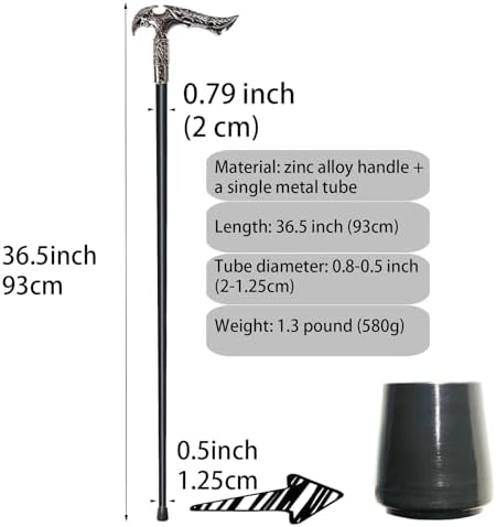 Walking Cane for Men & Women & Seniors - 36.5 Inch Heavy Duty 500+ lbs Capacity, Ergonomic Handle, Ornate & Decorative, Elegant Matte Black & Silver Metal Cane with Goth & Gothic Aesthetic