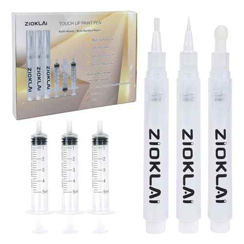 Refillable Touch Up Paint Pen Set 3 Paint Touch Up Pens Fillable Pens with 3 Syringes & 3 Brush Heads (Fine, Round, Flat) for Walls, Wood, Furniture, Cabinets, DIY