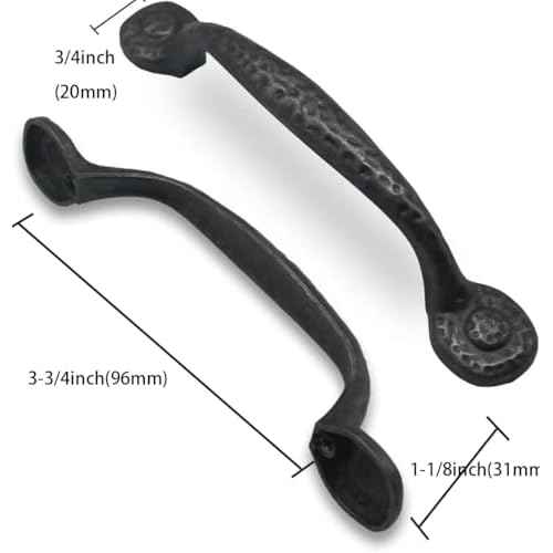 20 Pack 3-3/4 Inch (96mm) Hole Center Black Iron Cabinet Pulls,Antique Black Rustic Drawer Pulls Hammered Cabinet Handles Kitchen Cabinet Hardware Vintage Pulls for Drawers.