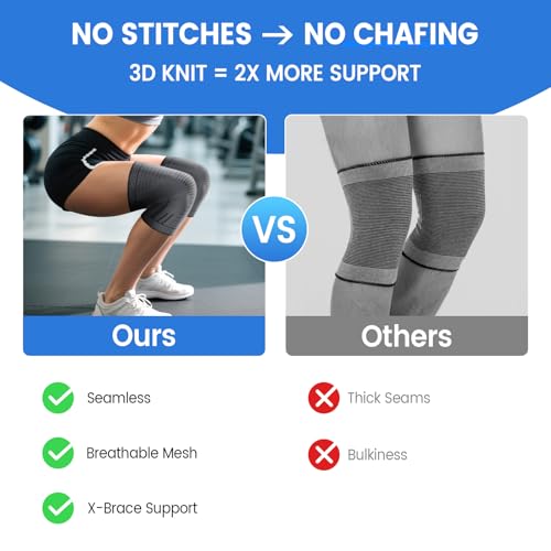Compression Knee Brace for Women Men 2 Pack Compression Knee Sleeve Knee Brace for Knee Pain Arthritis Meniscus Tear Knee Support for Running Workout Wrestling Weightlifting Sport Athletics Black XL