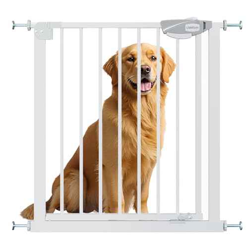 Auto-Close Baby Gate for Stairs & Doorways Dog Gate - Adjustable Steel Safety Gate with Dual Lock, Fits 29"-33" Wide, Pressure Mount No Drilling (White, 30-33" W x 30" H)