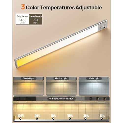 Under Cabinet Lights, 80 LED Motion Sensor Light Indoor,4000mAh USB Rechargeable Closet Light with Remote Control,3 Color Temps Wireless Under Counter Lights for Bedroom,Kitchen,Stairs,4 Pack