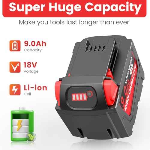 2 Pack 9.0Ah 18V Replace for Milwaukee Mk18 Battery Compatible with 48-11-1850 48-11-1860 48-11-1845 48-11-1828 Cordless Power Tools Lithium Battery