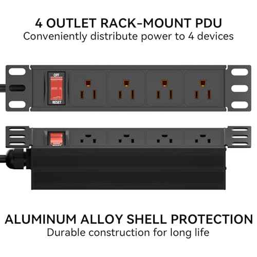 10" Rack PDU- 1U (4Outlets) 10-inch Mini Rack Power Distribution Unit with Protection (125V/15A 6ft Cable), Network Cabinet Rack Mount Power Strip (Wall, Desktop, or Server Rack Mountable)