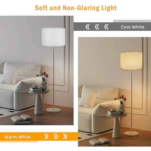 Modern White Drum Lamp Shades Set of 2, 16"x16"x12" Large Spider Fitter Shade, Linen Fabric Table & Floor Lamp lampshade Replacement for Bedroom, Living Room, Easy Assembly (Harp/Finial Not Included)