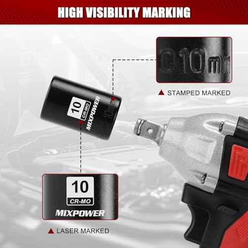 MIXPOWER 1/4" Drive Shallow Magnetic Impact Socket, 6 Point, 10mm, Metric, CR-MO