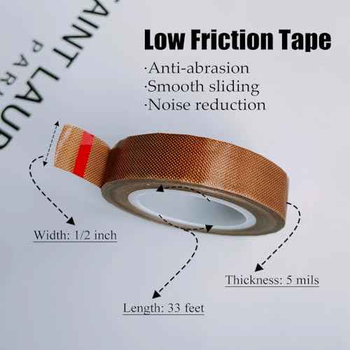 2-Rolls Drawer Slide Tapes, Low Friction Tape, Slippery Woven Glide Tape, 1/2Inch x 33Feet Wear-Resistant Sliding Tape for Reducing Drag and Noise,for Wood Dresser Drawer/Cabinet/Desk, Brown