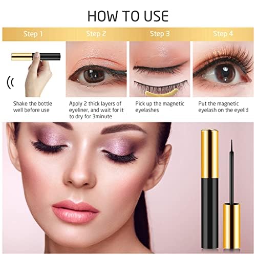 10 Pairs Magnetic Eyelashes with Magnetic Eyeliner Kit Upgraded 3D 5D Eyelash Magnetic Lashes with Tweezers & 2 Tubes of Magnetic Eyeliner, Reusable, No Glue