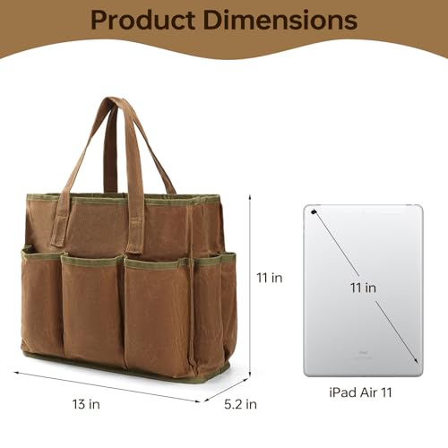 13in Tool Bag, Heavy Duty 19oz Waxed Canvas Bag 11-Pocket Portable Tool Bag Organizer Storage Toolbox for Gardener Welders Electrician Working Mechanic tool bags for men