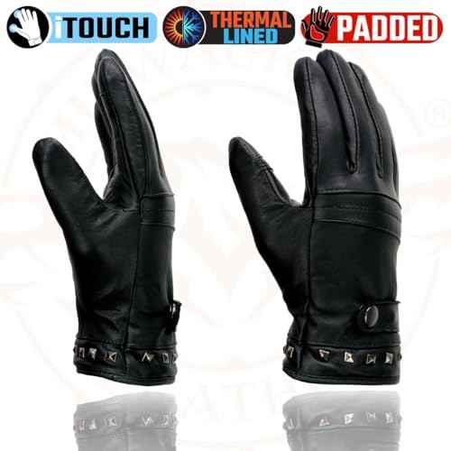 Milwaukee Leather MG7755 Women's Black Leather ¡¯I - Touchscreen Compatible¡¯ Thermal Lined Motorcycle Gloves W/Gel Palm