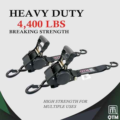 QTM Heavy Duty Retractable Ratchet Straps - 2 Inch X 10Feet, 4,400lbs Breaking Strength - Truck, Cargo Trailer, Motorcycle Tie Down Straps - 2 Pack with Bag (Black)