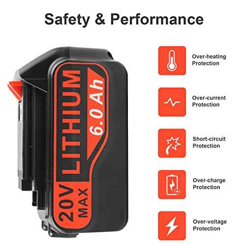 2-Pack 6Ah Max 20V Lithium Battery Replacement for Black & Decker ASL/BDC/LD/LC/LP Series, Compatible with LBXR20 LBXR20B LBXR20-OPE LBXR2020 LBXR20 LB20 LBX20 - High Capacity Cordless Tool