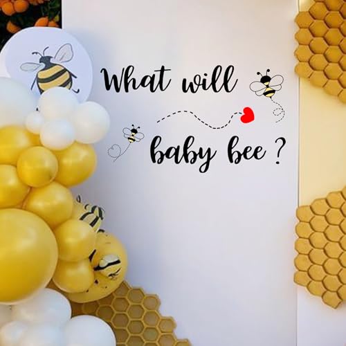 What Will Baby Bee Baby Shower Decal Sign, Gender Reveal Girl or Boy Wall Stickers Sign,Bee Themed Gender Reveal Decorations, Party Backdrop Supply.