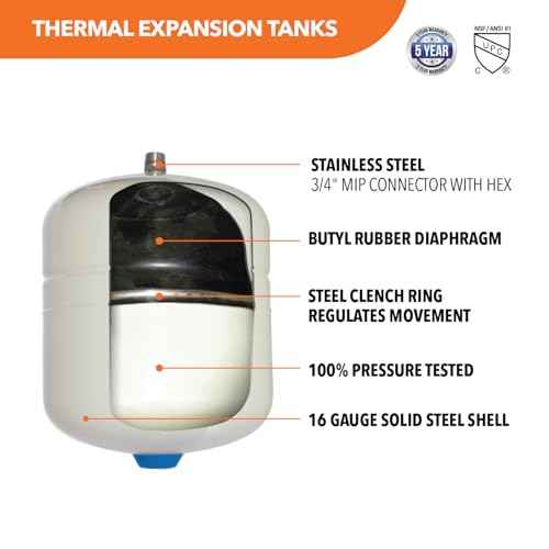 2.1 Gallon Thermal Expansion Tank, 304 Grade Stainless Steel 3/4" MNPT Connection, Butyl Rubber Diaphragm, Prevent hot Water from backflowing into The Cold Water Pipe line