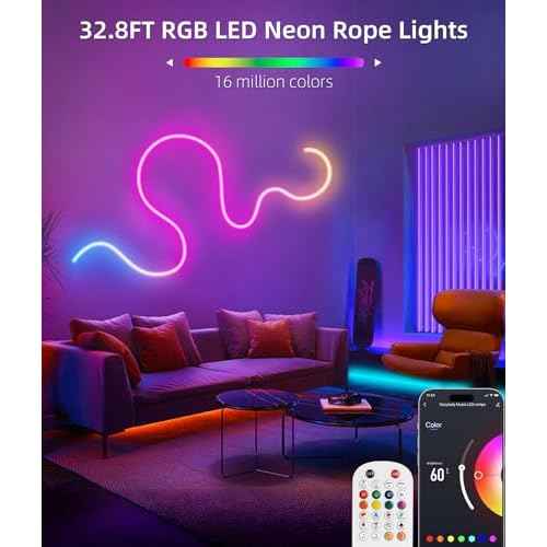 Lamomo LED Neon Rope Lights 32.8Ft, RGB LED Strip Lights Control with App/Remote, Music Sync Color Changing Waterproof Flexible Led Light Strip, Cuttable Gaming Neon Lights for Bedroom Indoor