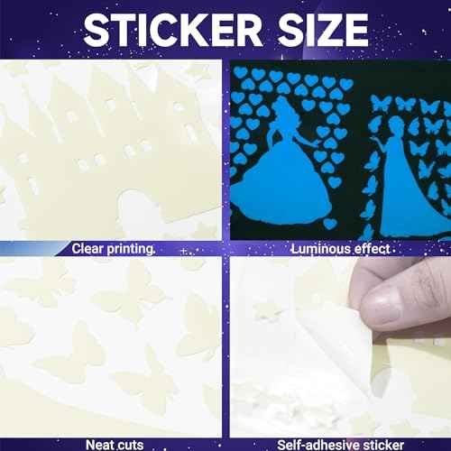 Glow in The Dark Princess Castle Wall Sticker, Self-Adhesive Star Butterfly Wall Decal for Girl's Room, Fluorescent Sticker for Ceiling Nursery (Blue)