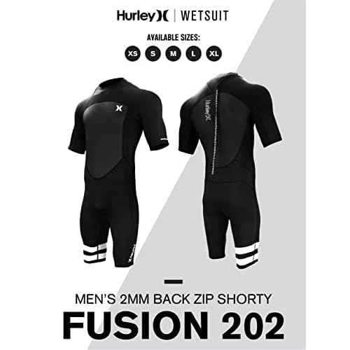 Hurley Mens Wetsuit - Fusion 202 2/2MM Short Sleeve Wetsuit for Men - UPF 50+ Stretch Neoprene Shorty Wet Suit with Back Zip