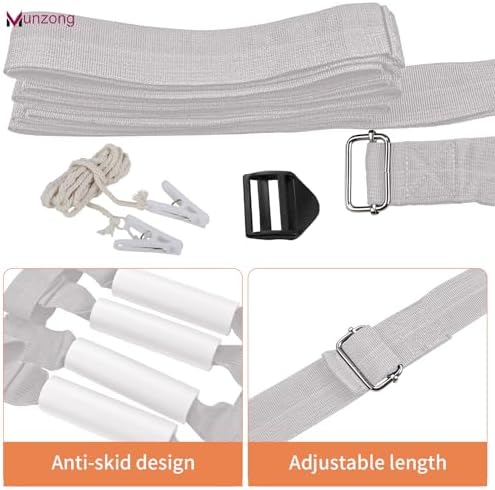 Munzong Bed Ladder Assist 160 Inch, Grey Pull Up& Sit Up Assist Device, Assistive Bedside Straps w/ 5 Handle, Portable Rope Beds Ladder Helper for Elderly Senior Injury Handicap Patient Pregnant(4 m)