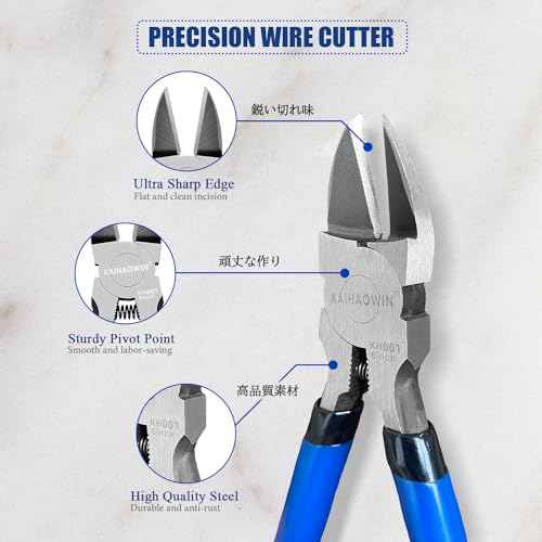Wire Cutters 2 Pack KAIHAOWIN 6 Inch Wire Cutters Set Spring Loaded Wire Snips Diagonal Cutting Pliers Dikes Precision Wire Clippers Small Flush Cutter for Cutting Wires,Electronics,Cables,Jewelry,DIY