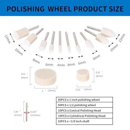 110PCS Wool Felt Polishing Wheel Kit for Rotary Tool - 1/8" Shank, Jewelry Metal Buffing Wheels