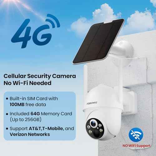 4G LTE Cellular Security Cameras Wireless Outdoor, No WiFi Solar Powered Camera, with SIM Card and 64GB SD Card, 2K Color Night Vision, Pan Tilt 360¡Æ with Smart Motion Detection, 2-Way Talk