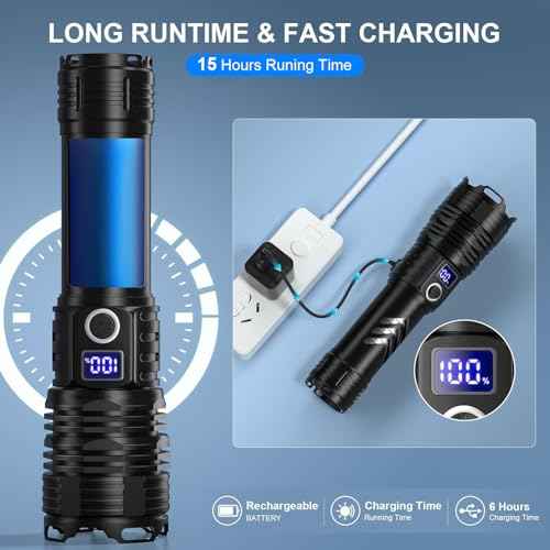 Flashlights High Lumens LED Rechargeable, 99,000 Lumen Super Bright Flashlight High Power USB Flash Light,Waterproof Handheld LED Flashlight for Camping Hiking