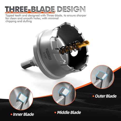 Carbide Hole Saw Kit for Metal - 16Pcs Tungsten Carbide Tipped 5/8"-2-1/4" Inch Hole Cutter Set, for High Precision Cutting of Stainless Steel, Iron, Copper, Brass