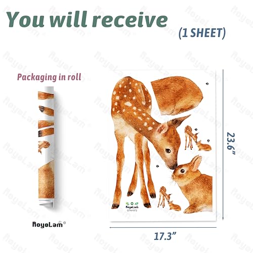 Cute Deer and Rabbit Wall Decal Nursery Woodland Animal Wall Sticker Removable Peel and Stick Wall Art Decor Stickers for Kids Baby Classroom Preschool Living Room Playing Room Bedroom School