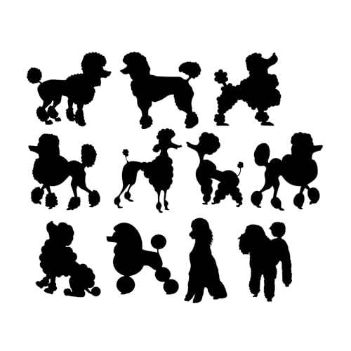 Pet Dog Poodle Silhouette 11 Cute Stickers Pack - Dog Lover Gifts - Car Bumper Sticker - Light Switch Sticker - Wall Decal - Scrapbook Stickers (Black, Extra Small Pack)